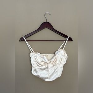 Altar'd State Ivory Satin Crop Top with Bow